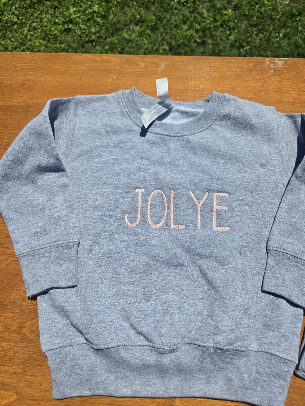 Rabbit Skins Heather Gray Kids Sweatshirt with Pink Embroidery